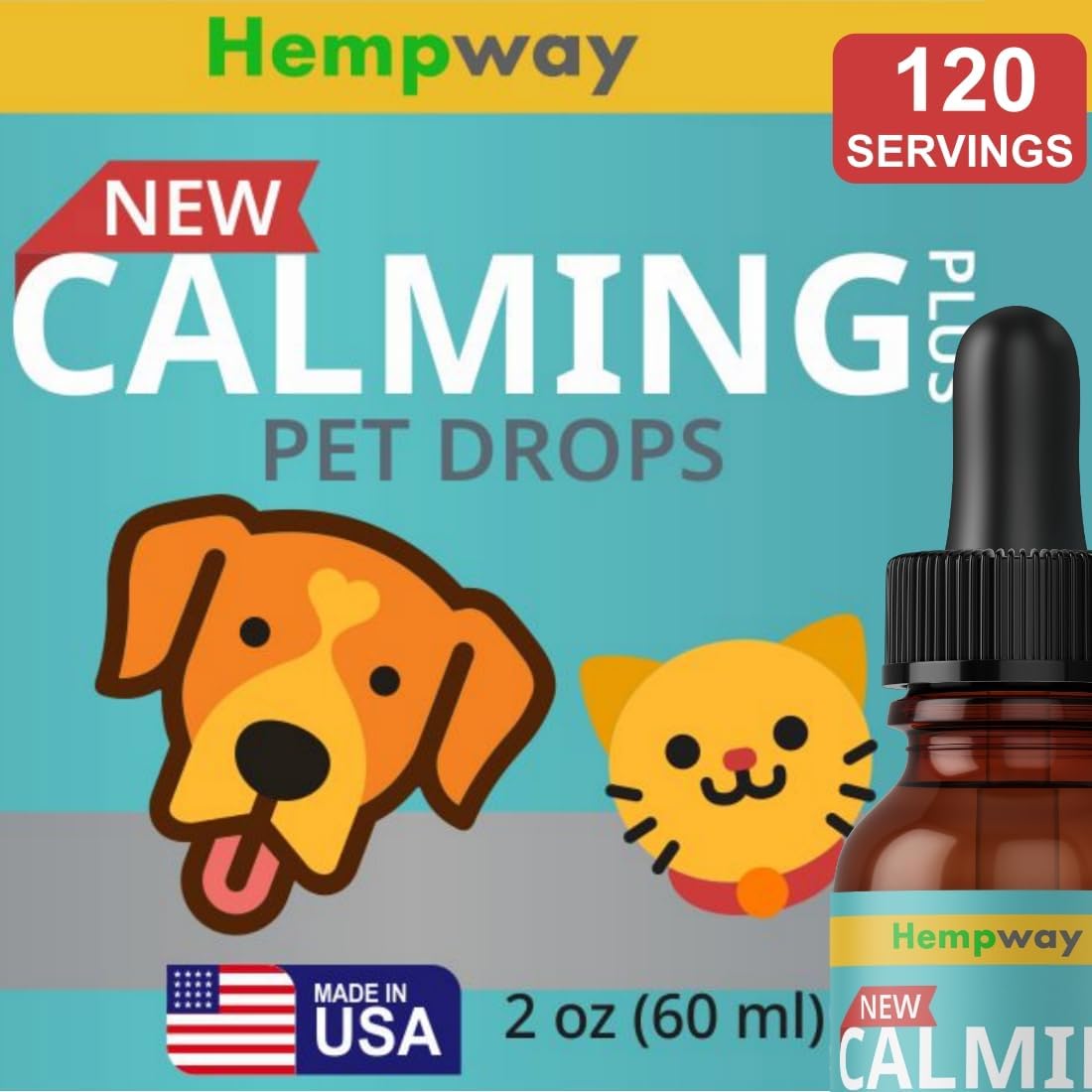 Dog Cat Calming Drops Organic Made in USA | Anti-Separation Natural Dog Cat Calming Formula for Well-Being and Comfort | Bacon Flavor 4 oz (120 ml) - 120 Servings
