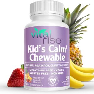 Kids Magnesium Chewable Tablets - Sugar-Free & Melatonin-Free Supplement for Calm, Focus & Healthy Stress Balance with Fast-Absorbing Magnesium + L-Theanine, Mixed Fruit Flavor (60 Count)