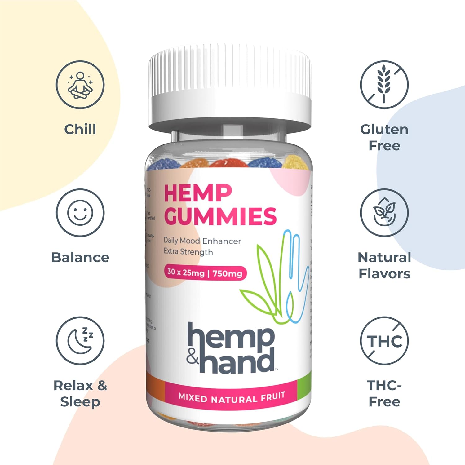 Hemp Gummies 750mg - Chill, Inflammation, Natural Pain, Restful Sleep (25mg Gummy) - by Hemp and Hand - Image 3
