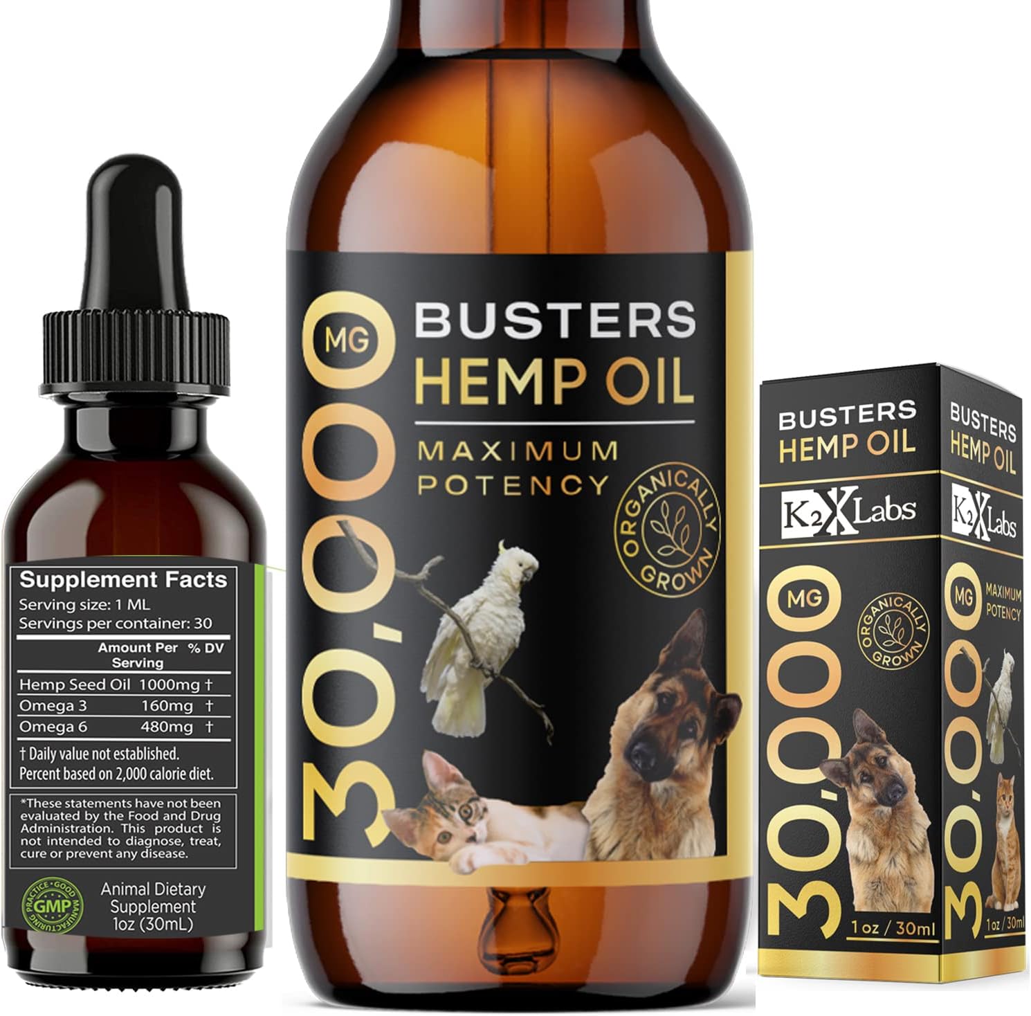 Buster's Organic Hemp Oil Treats for Dogs & Cats - Perfect Ratio Omega 3 & 6 - Made in USA - Hip & Joint Health, Natural Relief, Calming (1-Pack)