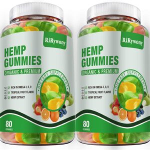 Hemp Gummies (2 Packs), High Potency Edible Gummies Extra Strength Mood Focus Calm Organic Hemp Oil Extract Vegan Bear Gummy - 160 Counts Candy