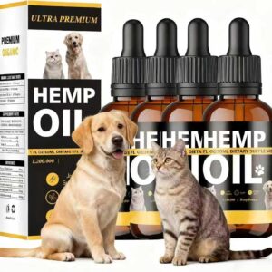 4 Pack Hemp Oil for Dogs & Cats, Hemp Oil Helps with Anxiety Stress, Pain, Sleep, Arthritis, Seizures Relief, Calming Drops for Pet, Hemp Seed Oil, CBD-Free