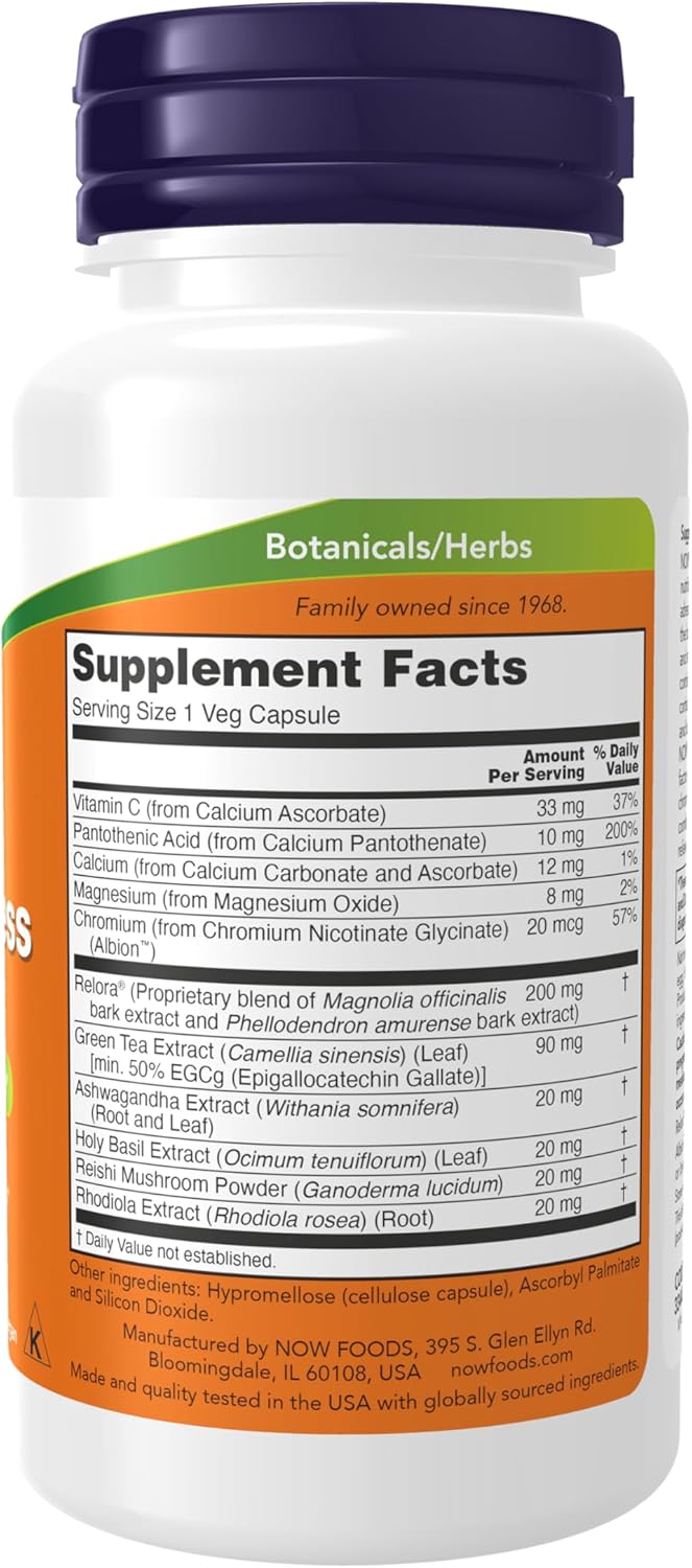 NOW Foods Supplements, Adrenal Stress Support, Cortisol Support Formula* with Relora®, For Typical Everyday Stress*, Appetite Management*, 90 Veg Capsules - Image 2