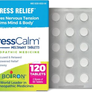 Boiron StressCalm Tablets for Relief of Stress, Anxiousness, Nervousness, Irritability, and Fatigue - 120 Count (2 Pack of 60)