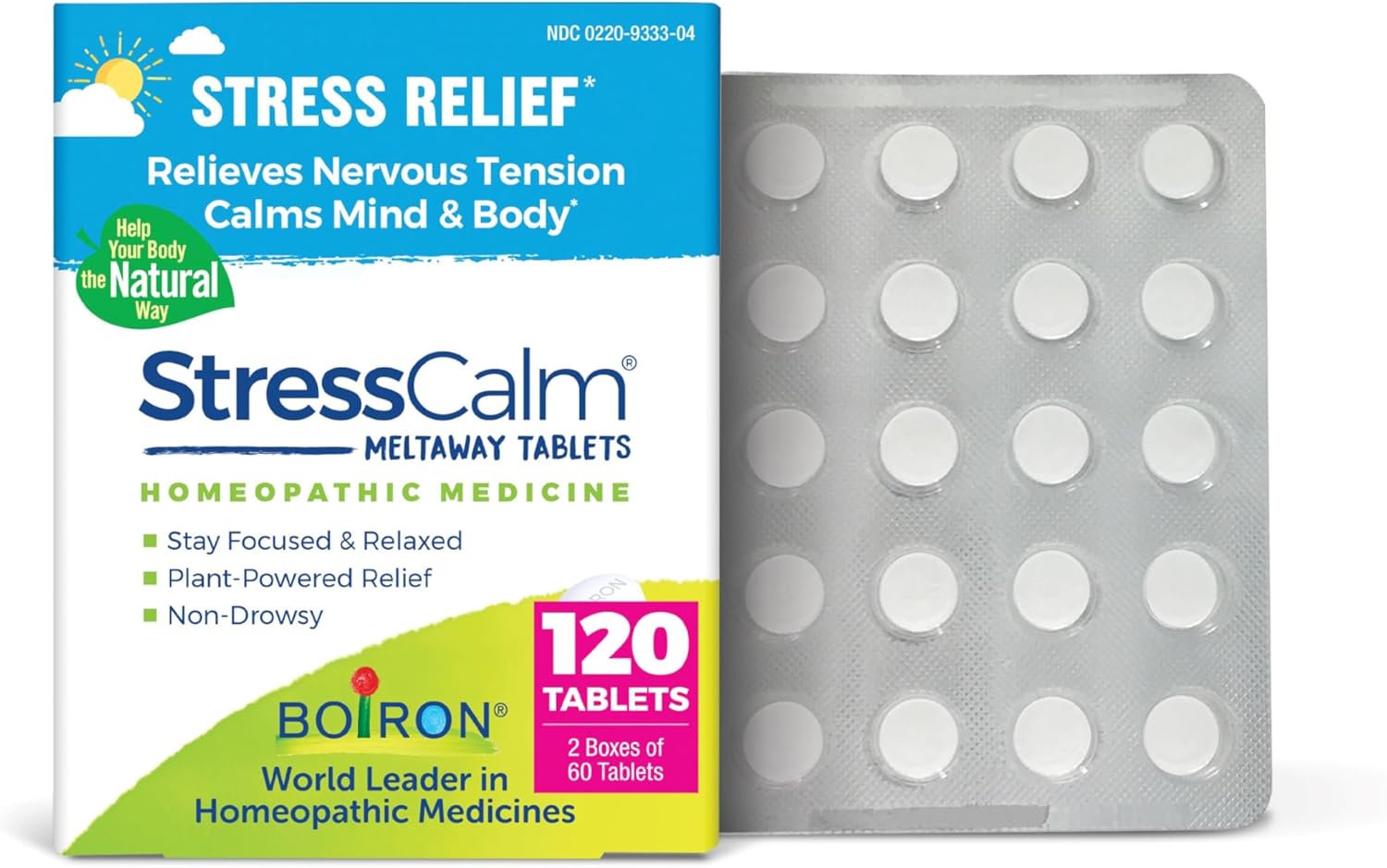 Boiron StressCalm Tablets for Relief of Stress, Anxiousness, Nervousness, Irritability, and Fatigue - 120 Count (2 Pack of 60)