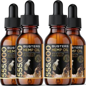 Buster's Organic Hemp Oil for Dogs and Cats, Economy 4PACK-8MTH-Supply, Large 60ml Bottle, Made in USA - Miracle Formula, Perfectly Balanced Omega 3, 6, 9 - Supports Joints