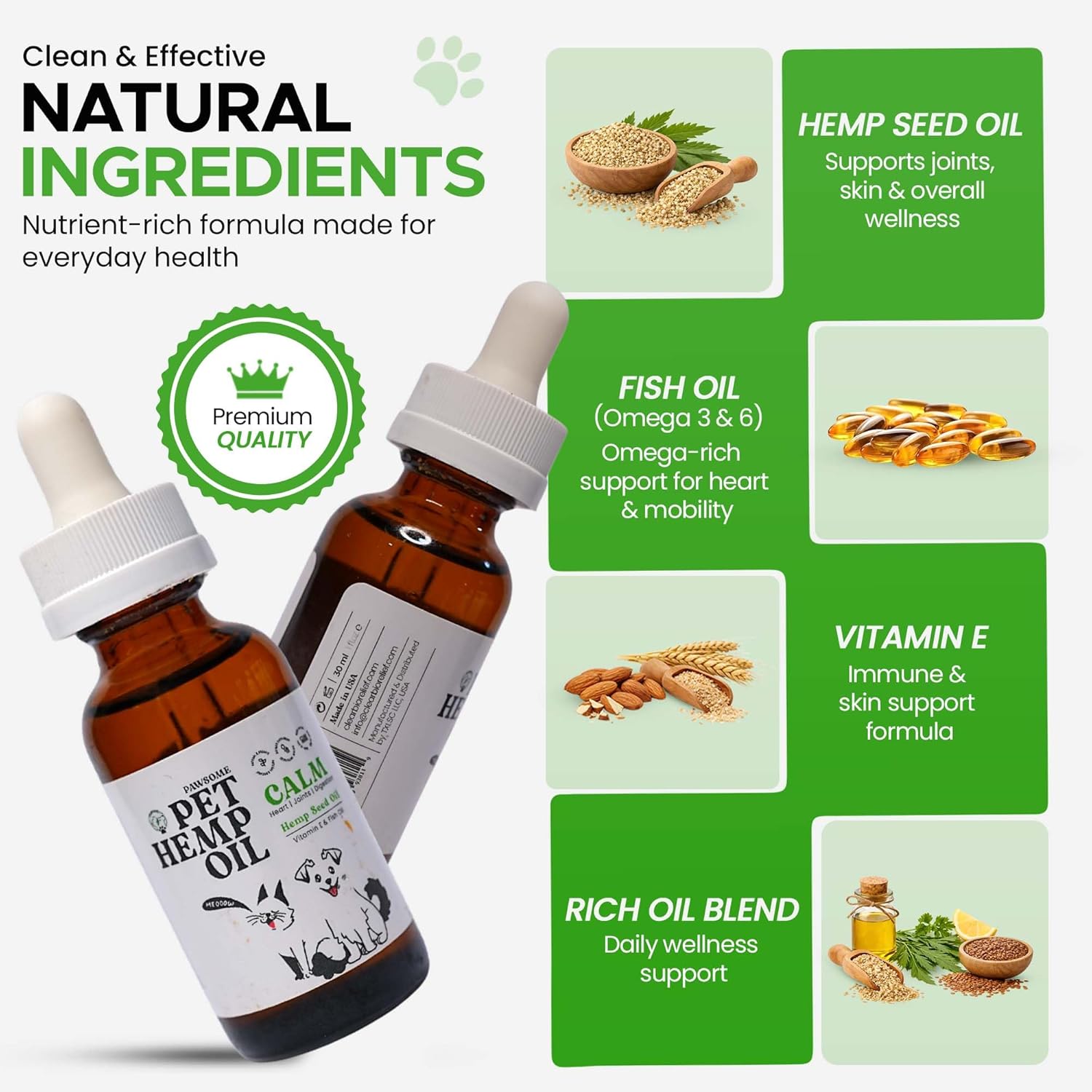 Hemp Oil for Dogs and Cats – Helps with Skin, Coat & Health – Premium Fish Oil Blend – Improves Immune System & Нiр Jоint Hеalth - Natural Ingredients - Made in USA (1oz) (Pack of 1) - Image 2