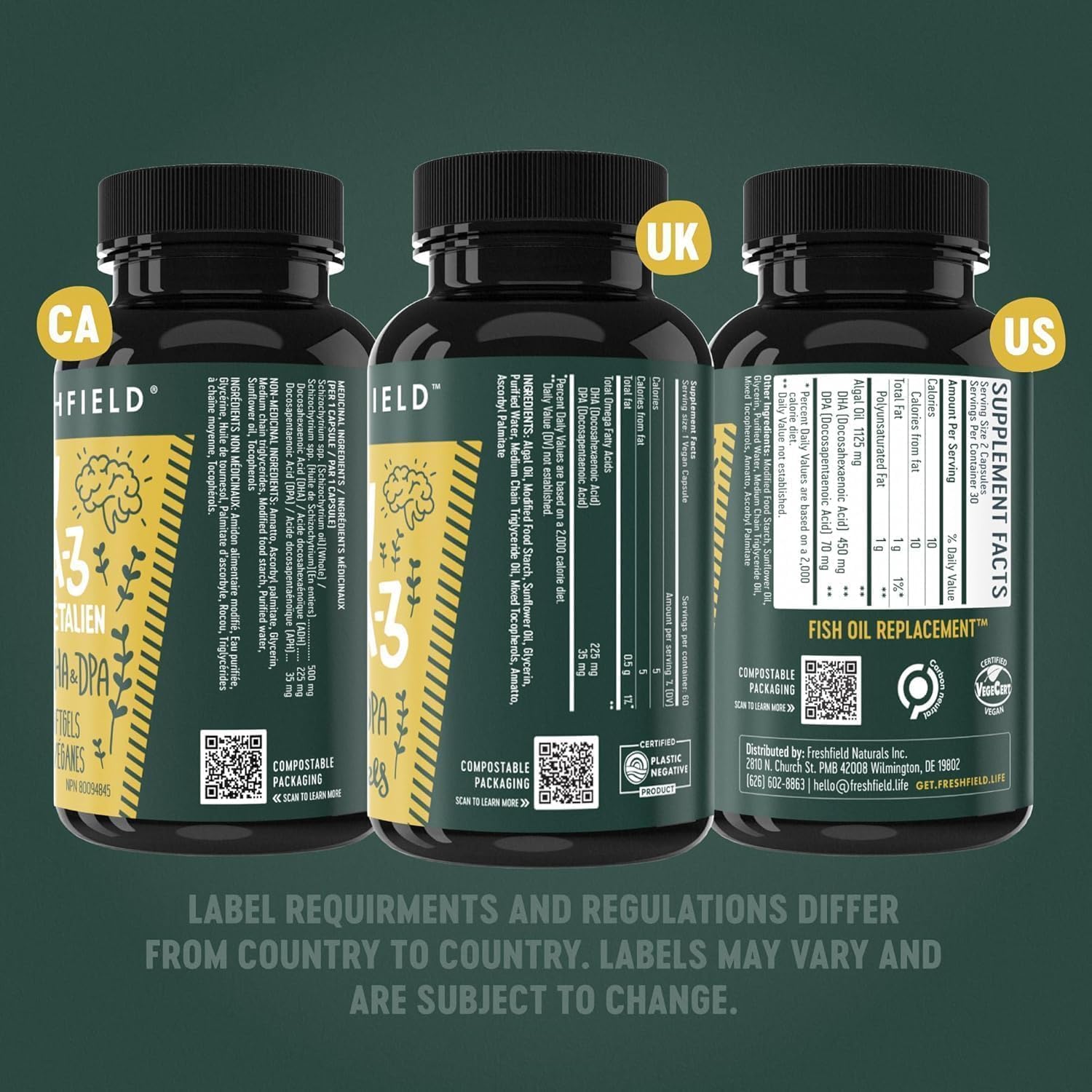 Freshfield Vegan Omega 3, Algae (Algal) Oil, Fish Oil Free Company, Third Party Tested, Carrageenan Free, DHA Supplement w/DPA, Plant Based Omega. Supports Heart, Brain, Joint Health - Image 8