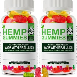 M inch 2 Pack Hemp Gummies 1 200 000mg High Strength Stress Relief Fruity Gummy Bear with Hemp Oil 100percent Natural Hemp Candy Supplements Promotes Sleep and Calm Mood 60 Count Pack of 2