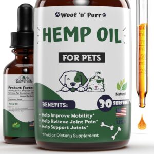 Hemp Oil for Dogs & Cats - Pet Hemp Oil for Dogs - Hemp Oil for Cats - Hemp for Dogs - Hemp for Dogs Anxiety and Stress Relief - Dog Hemp Oil - Hemp for Cats - Hemp Oil for Dogs Pain Relief - 1 fl oz