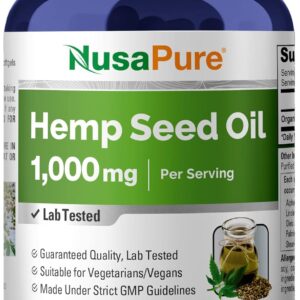 NusaPure Hemp Oil 1,000mg Per Serving, 180 Veggie Softgels, Non-GMO, Vegan