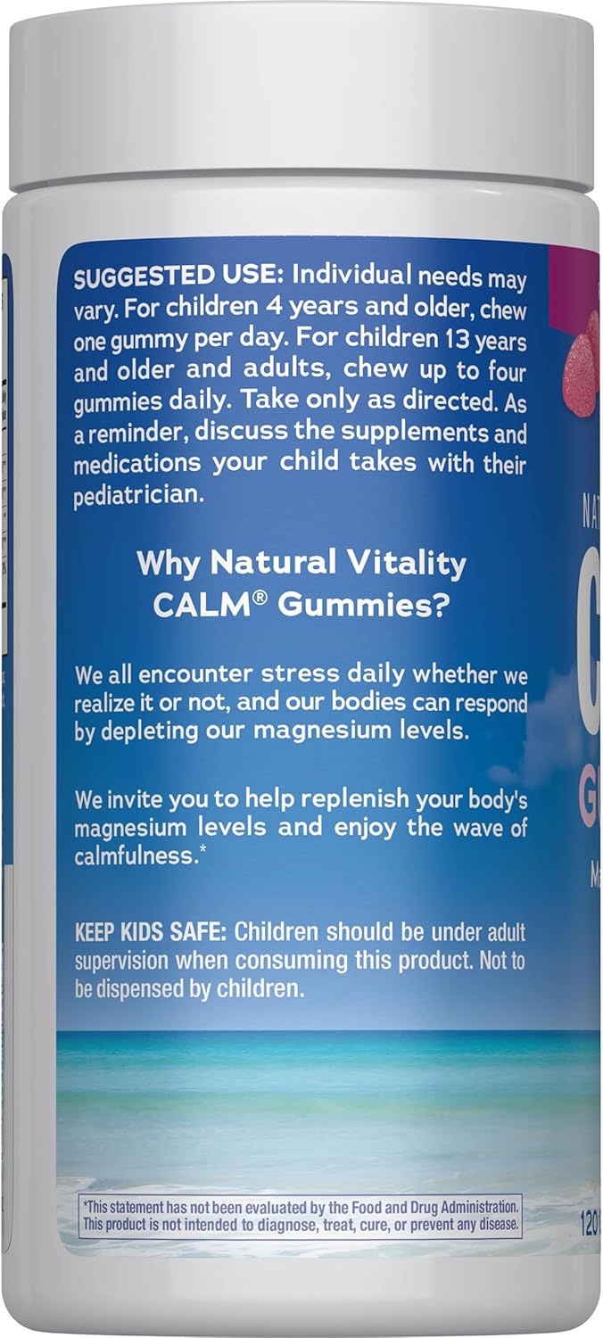 Natural Vitality Calm, Magnesium Citrate Supplement, Stress Relief Gummies, Supports a Healthy Response to Stress, Gluten Free, Vegan, Raspberry Lemon, 120 Gummies - Image 3
