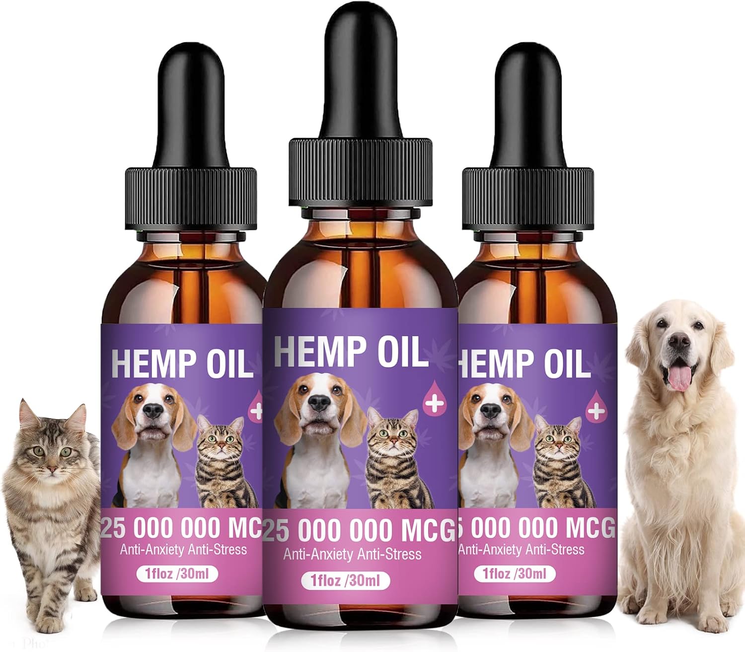 Hemp Oil for Dogs and Cats 3 Pack Relief Pet with Anxiety Stress Pain Aggressive