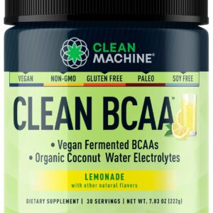 Clean BCAA - 2:1:1 Food Sourced BCAAs Powder & Coconut Water Electrolytes Recovery & Amino Energy Supplement - Award Winning Vegan Amino Acid Supplement - 30 Servings - Lemonade