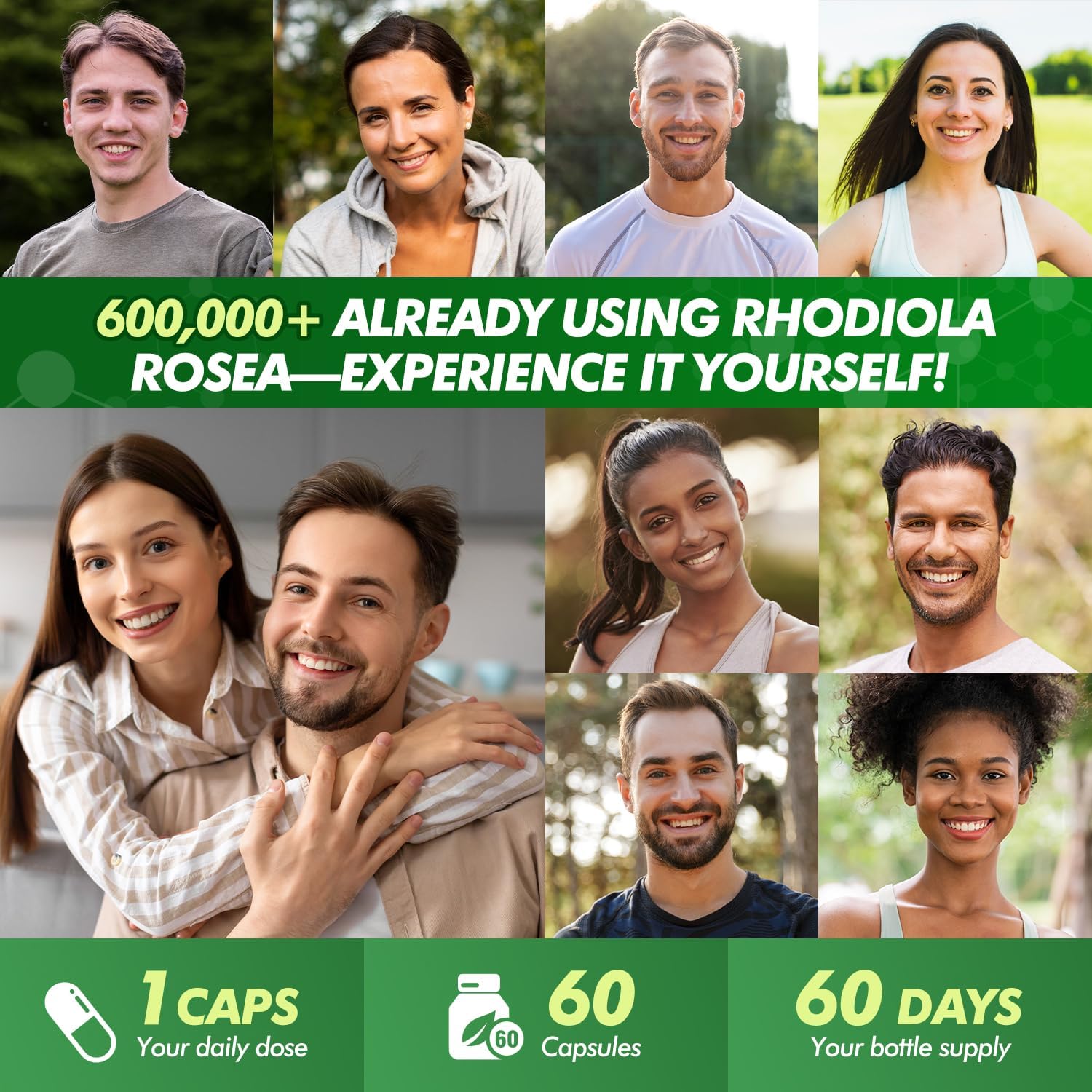 Rhodiola Rosea Supplement – Rhodiola Rosea Extract, Botanical Adaptogen Supplement for Brain, Energy & Daily Stress Support, Gluten-Free, Non-GMO, Vegetarian – 60 Capsules - Image 7