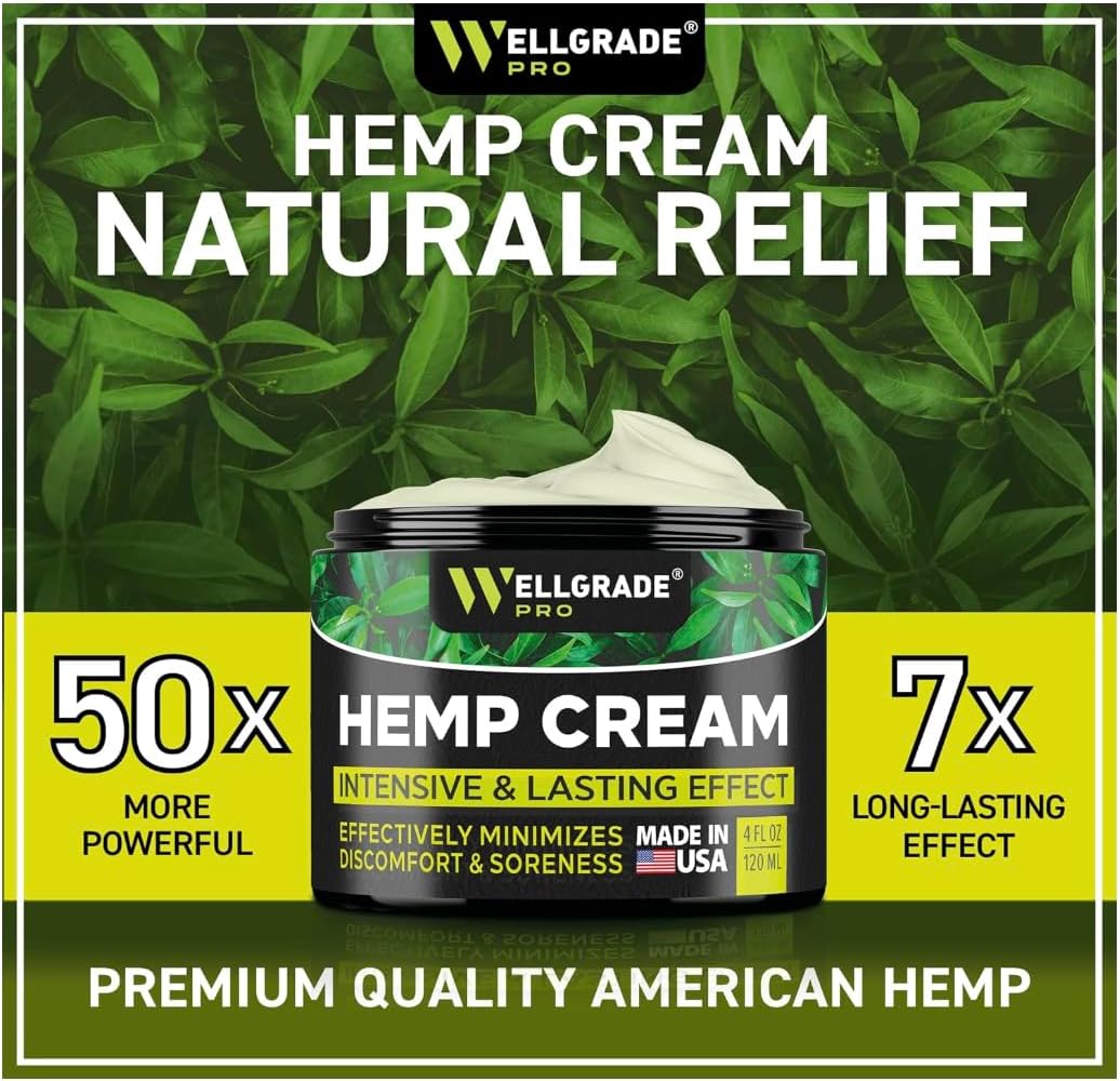 WELLGRADE PRO Hemp Extract Cream - USA Made - Knees, Joints & Back - Arnica, MSM & Menthol, 4 Fl Oz - Image 2