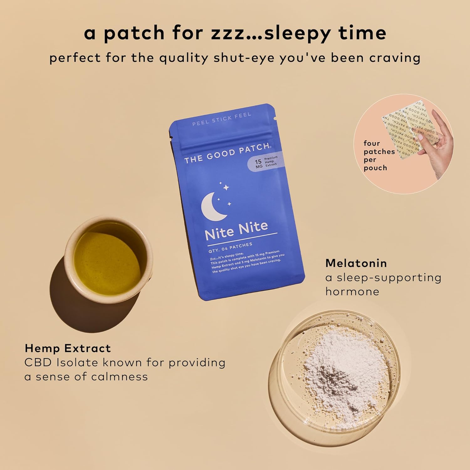 The Good Patch Nite Nite Sleep Patch Support with Hemp and Melatonin, Sustained Release, Natural Patch, Plant Powered Wearable Wellness (8 Total Patches) - Image 2