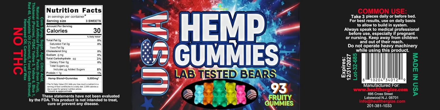 Hemp Gummies For Sleep And Calm-Hemp Oil Gummy Bears Edibles Fruity Candy-Made In USA-93 Bears - Image 2