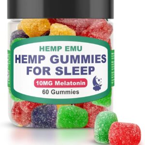 Hemp Emu Hemp Gummies for Sleep - Fall Asleep Faster, Stay Asleep Longer - 10mg Melatonin + Premium Hemp Extract, 2 Gummies Per Serving - 60 Count Fruit Flavored Gummies