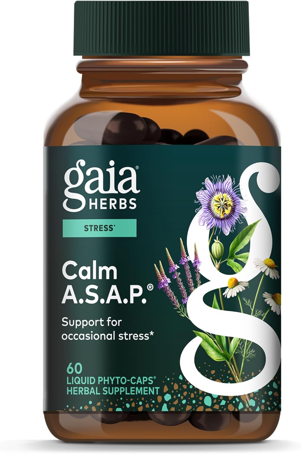 Gaia Herbs Calm A.S.A.P. - Stress Support Supplement with Skullcap, Passionflower, Chamomile, Vervain, Holy Basil & More - Supports Calm* - 60 Vegan Liquid Phyto-Caps (20 Servings)