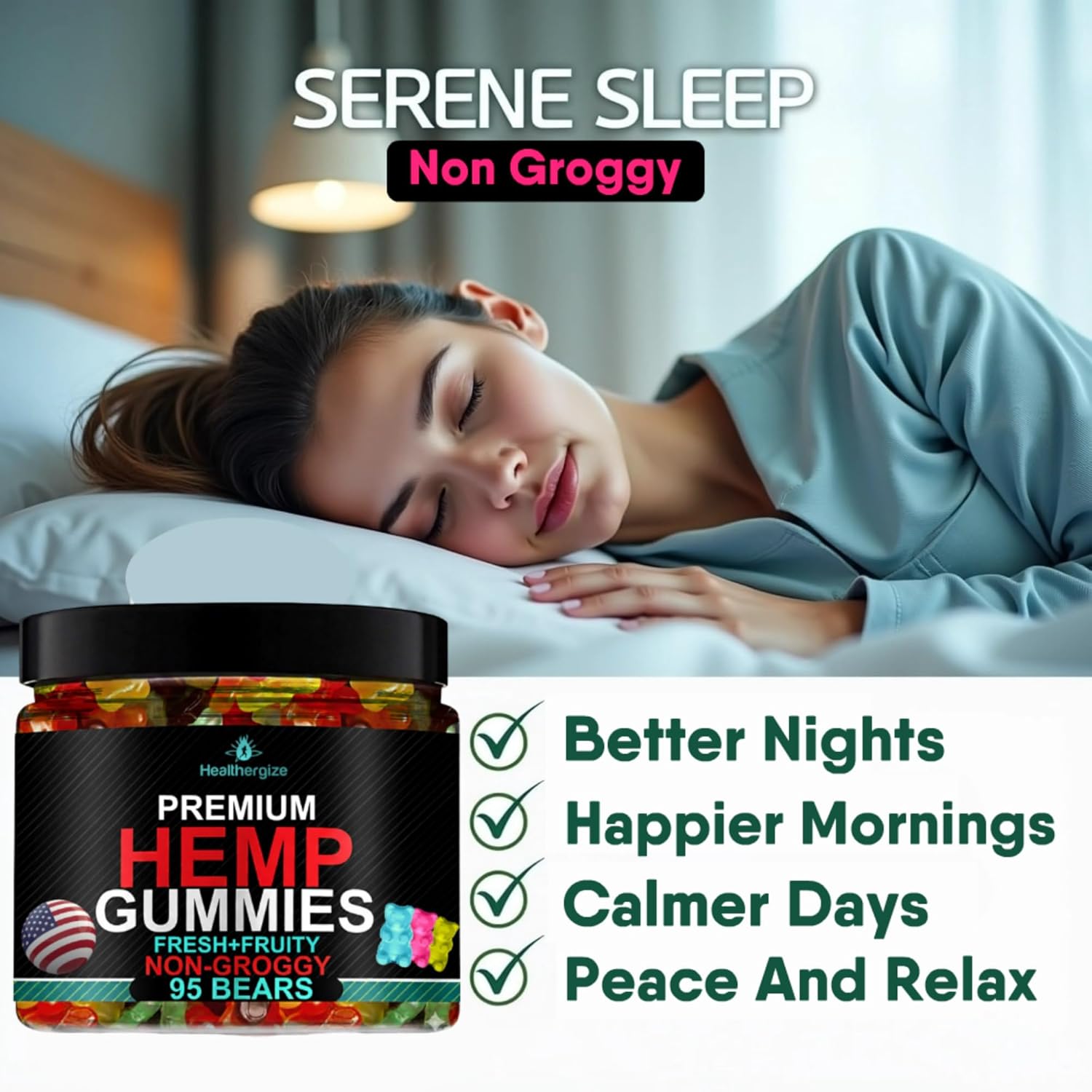 Hemp Gummies Sleep Edibles for Peace and Relaxation-Hemp Oil Infused Gummy Bears Candy-Natural Omega-Made in USA-95 Count - Image 2