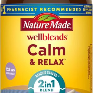 Nature Made Wellblends Calm & Relax, Ashwagandha 125mg, Magnesium 300 mg, 54 Vegetarian Capsules