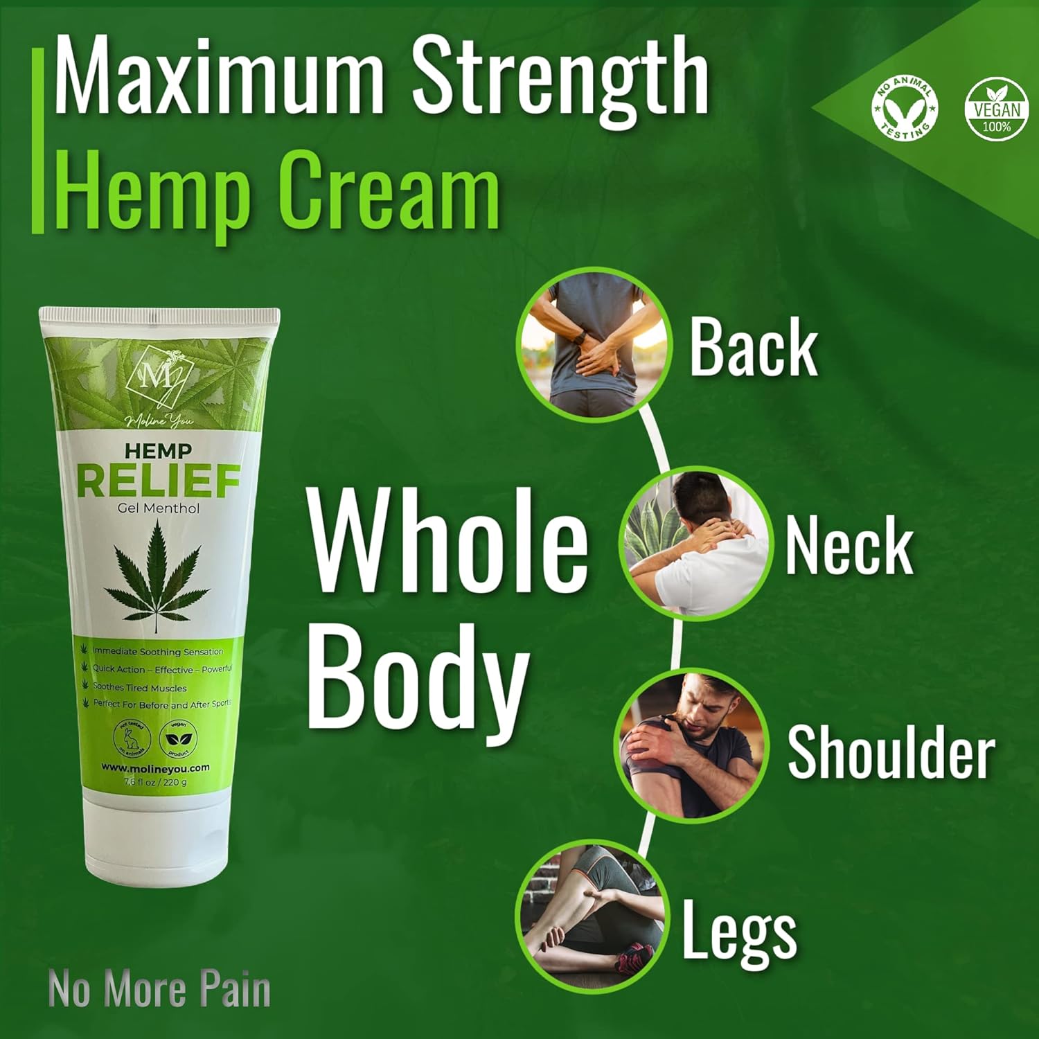 Natural Powerful Hemp Cream, for Joint & Muscle Discomfort, Back, Neck, Knee, Shoulders HIPS. Formula with Hemp Oil Extract, Arnica, Menthol (Collapsible 7.6 Oz) - Image 3