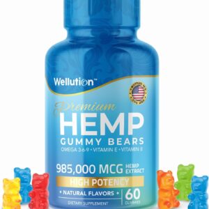 WELLUTION Hemp Gummies – High Potency 985,000 MCG – Natural Fruity Bear for Relaxation and Peace - Fast-Acting - Gluten-Free - 60ct