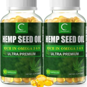 (2 Packs) Hemp Seed Oil Capsules with Flaxseed Oil - Rich in Omega 3 6 9 - Cold-Pressed Vegan Omega Supplement for Radiant Skin, Joint Comfort, Heart & Brain Health - Non-GMO, 180 Softgels