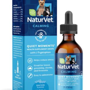 NaturVet Quiet Moments Calming Drops for Cats & Dogs – Helps Reduce Pet Stress, Promotes Relaxation – Dog Supplement, Cat Supplement Includes L-Tryptophan, Ginger, Chamomile – 2 Oz.