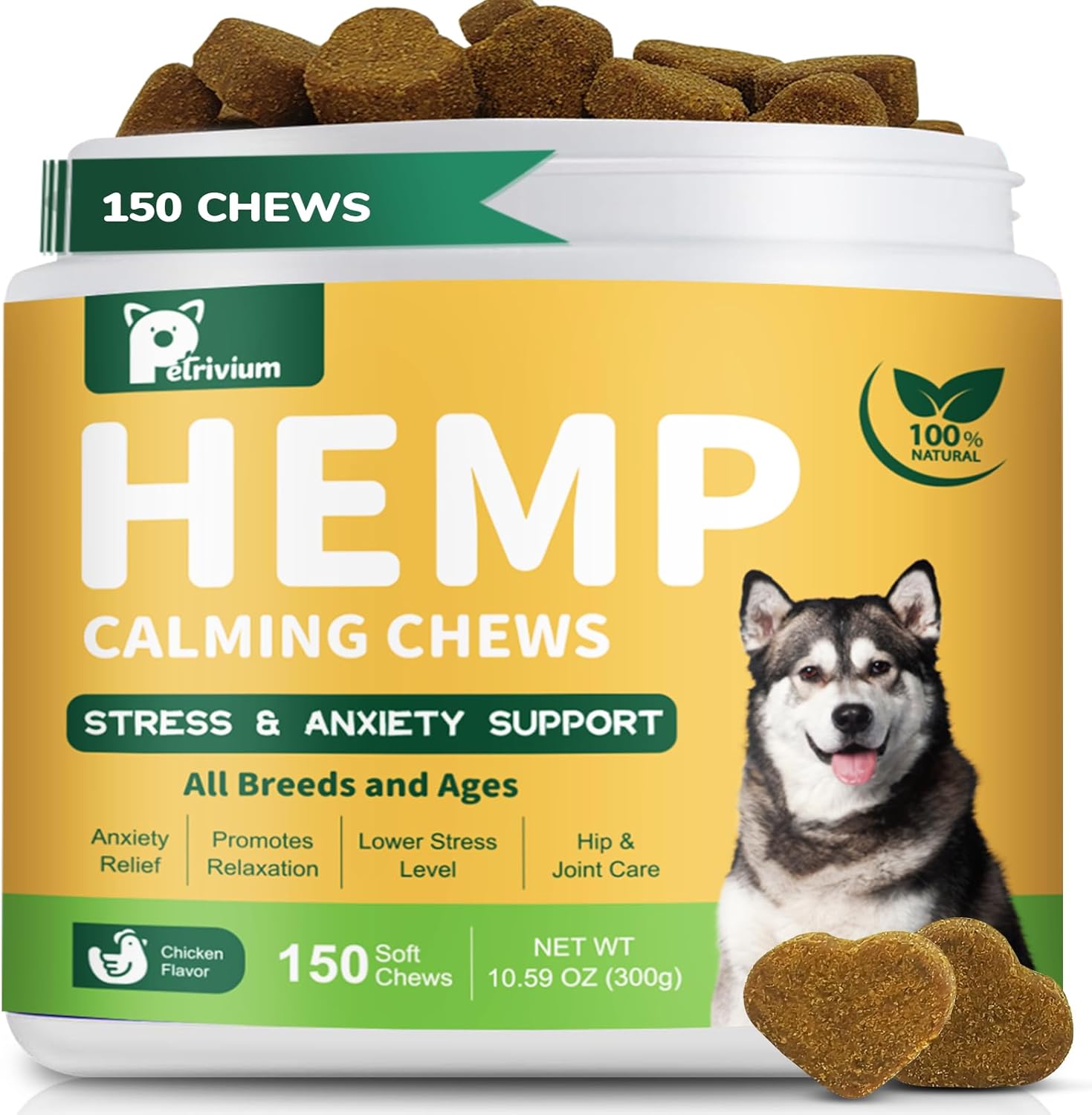 Hemp Calming Chews for Dogs, Calming Bites with Hemp Oil - Anti-Anxiety & Stress Relief Treat for Dogs Puppy Melatonin Sleep Aid Calm Dog with Separation, Noise,Thunder, Barking - 150Ct