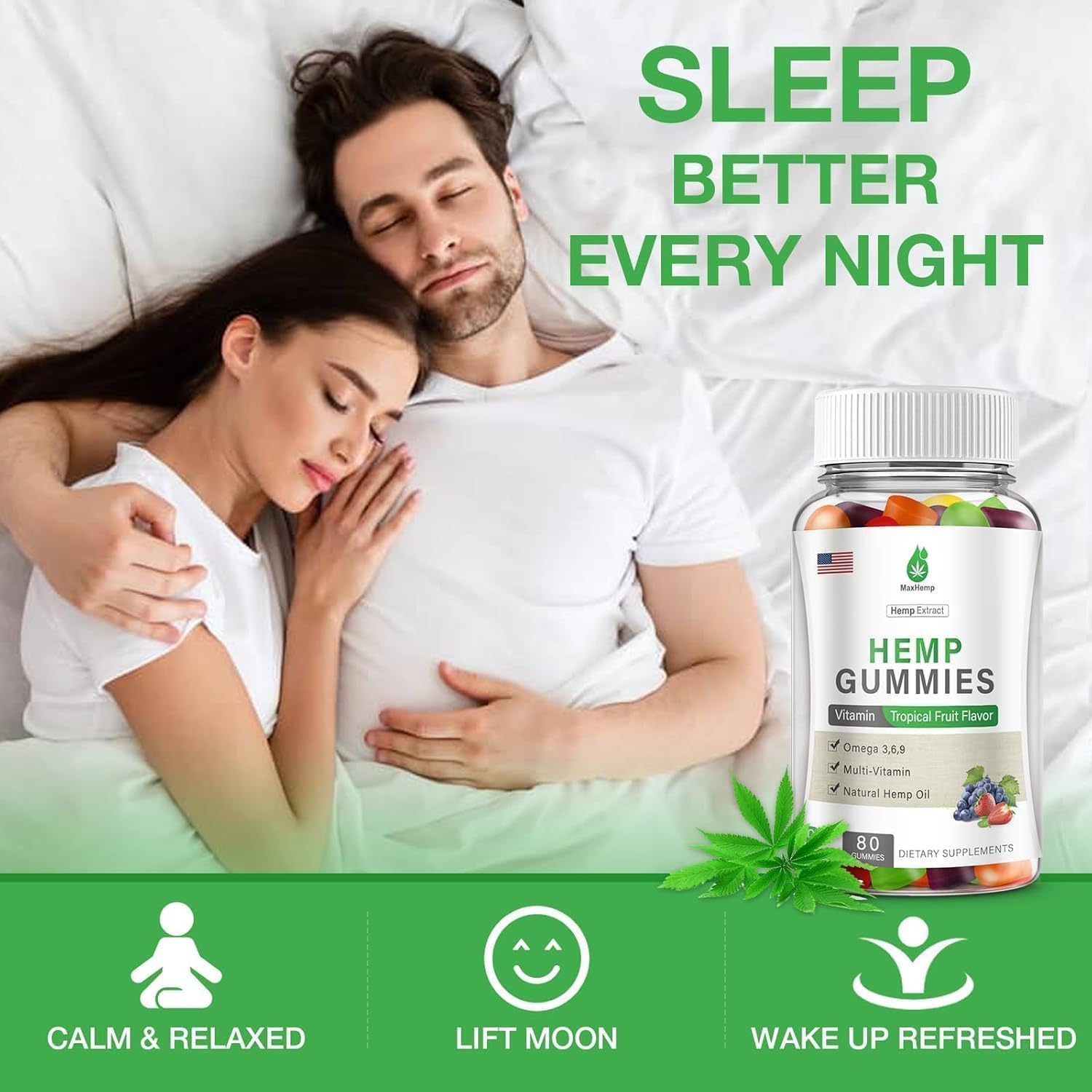 2 Packs Hemp Gummies for Sleep, Pain, Anxiety - High Potency Advanced Extra Strength with Pure Natural Hemp Oil - Hеmp Gummy for Adults - Image 3