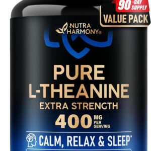 L Theanine 400 mg | L-Theanine Stress Relief | Extra Strength Supplement | Made in USA | Relaxation, Sleep & Calm Support | For Men & Women | Plant Based, Non-GMO & Gluten-Free | 180 Vegan Capsules