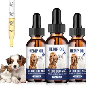 Hemp Oil for Dogs and Cats 3 Pack - Natural Calming Drops for Anxiety Stress Relief Relieves Pain Skin Irritation Joint Inflammation Promotes Relaxation Sleep Rich in Omega 3 6 9 for Skin Coat Health