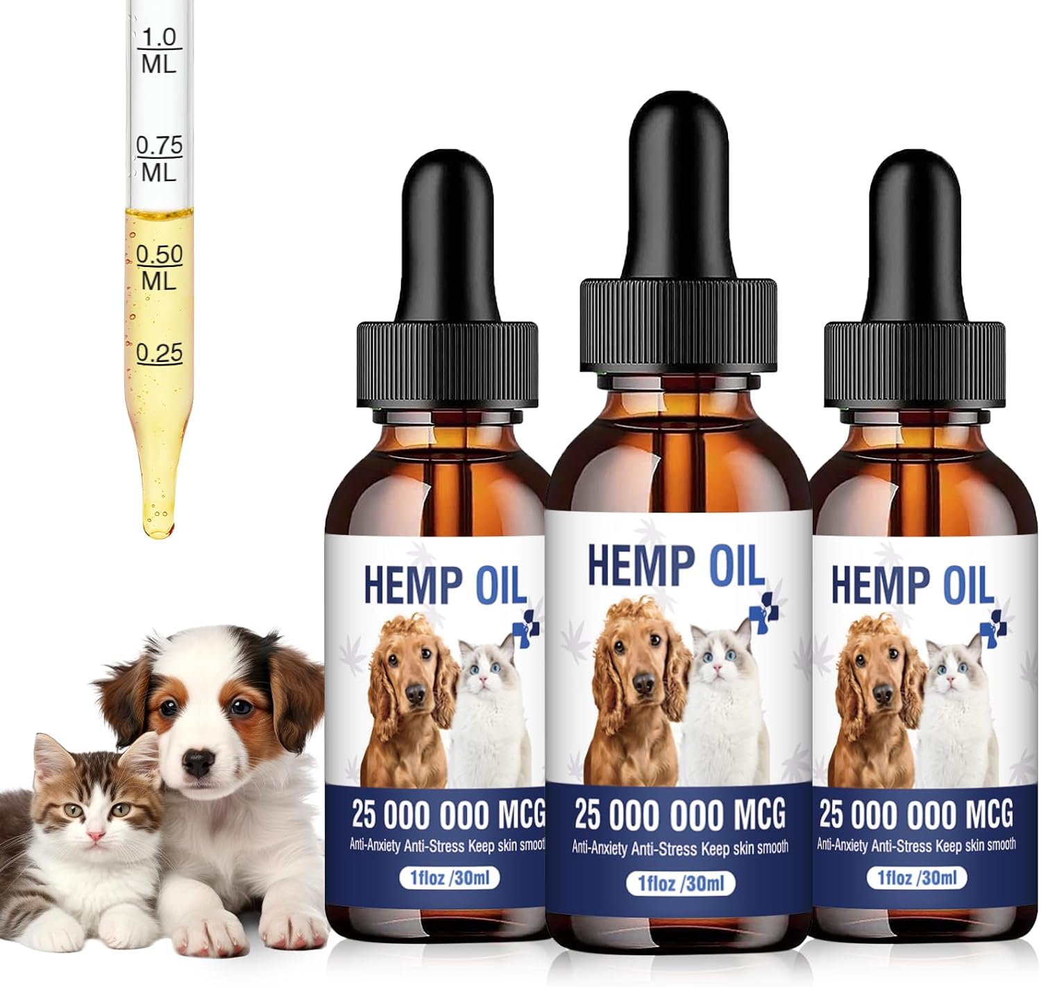 Hemp Oil for Dogs and Cats 3 Pack - Natural Calming Drops for Anxiety Stress Relief Relieves Pain Skin Irritation Joint Inflammation Promotes Relaxation Sleep Rich in Omega 3 6 9 for Skin Coat Health