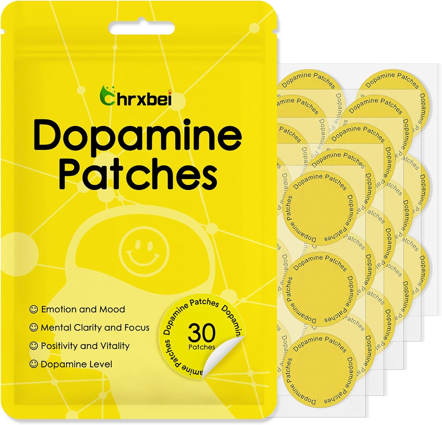 Dopamine Patches, Extra Strength Plant-Based Formula, Vegan Mood Balance Patch for Men and Women, 30 Count