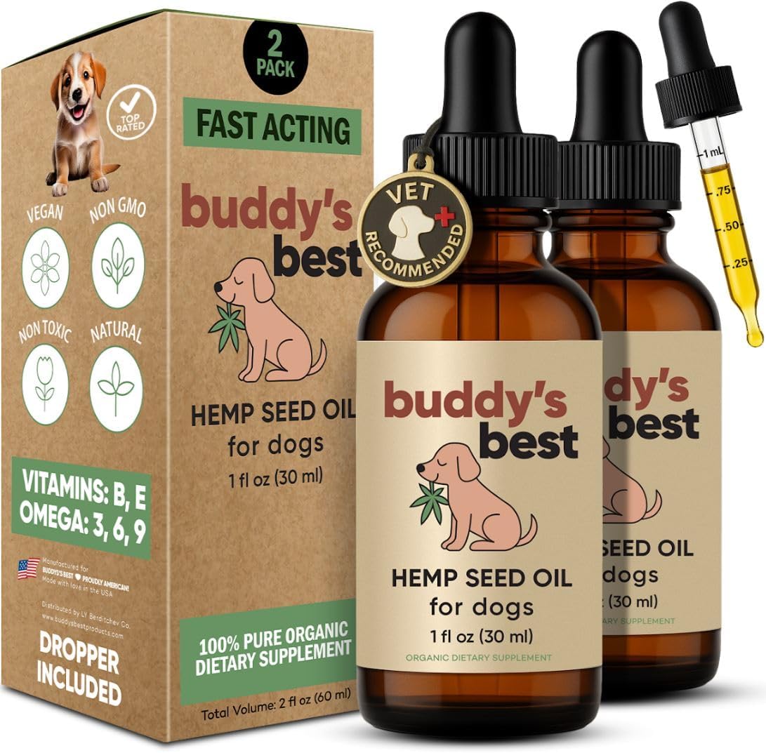 Hemp Oil for Dogs & Cats by Buddy's Best – Calming Drops – Hip & Joint Support – Omega 3, 6, 9 (2-Pack)