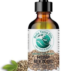 Bella Terra Oils - Hemp Seed Oil 4 oz - Dive into the World of Linoleic Acid & Alpha-Linolenic Acid, Packed with Essential Vitamins, Perfect for Cosmetic Elixirs