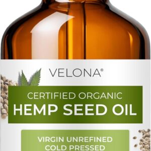velona Hemp Seed Oil USDA Certified Organic - 4 Fl Oz | 100% Pure and Natural Carrier Oil | Unrefined, Cold Pressed | Hair, Body, Face & Skin Care