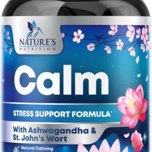 Stress Support Supplement - Extra Strength Ashwagandha, GABA, Magnesium, L-Theanine for Relief - Supports Mood & Focus - Naturally Calm, Unwind & Relax - Eases Tension & Nervousness - 60 Capsules