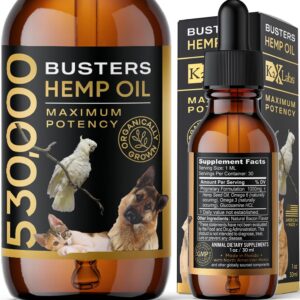 Buster's Organic Hemp Oil for Dogs and Pets, Made in USA - Miracle Formula, Perfectly Balanced Omega 3, 6, 9 - Joint Relief, Calming