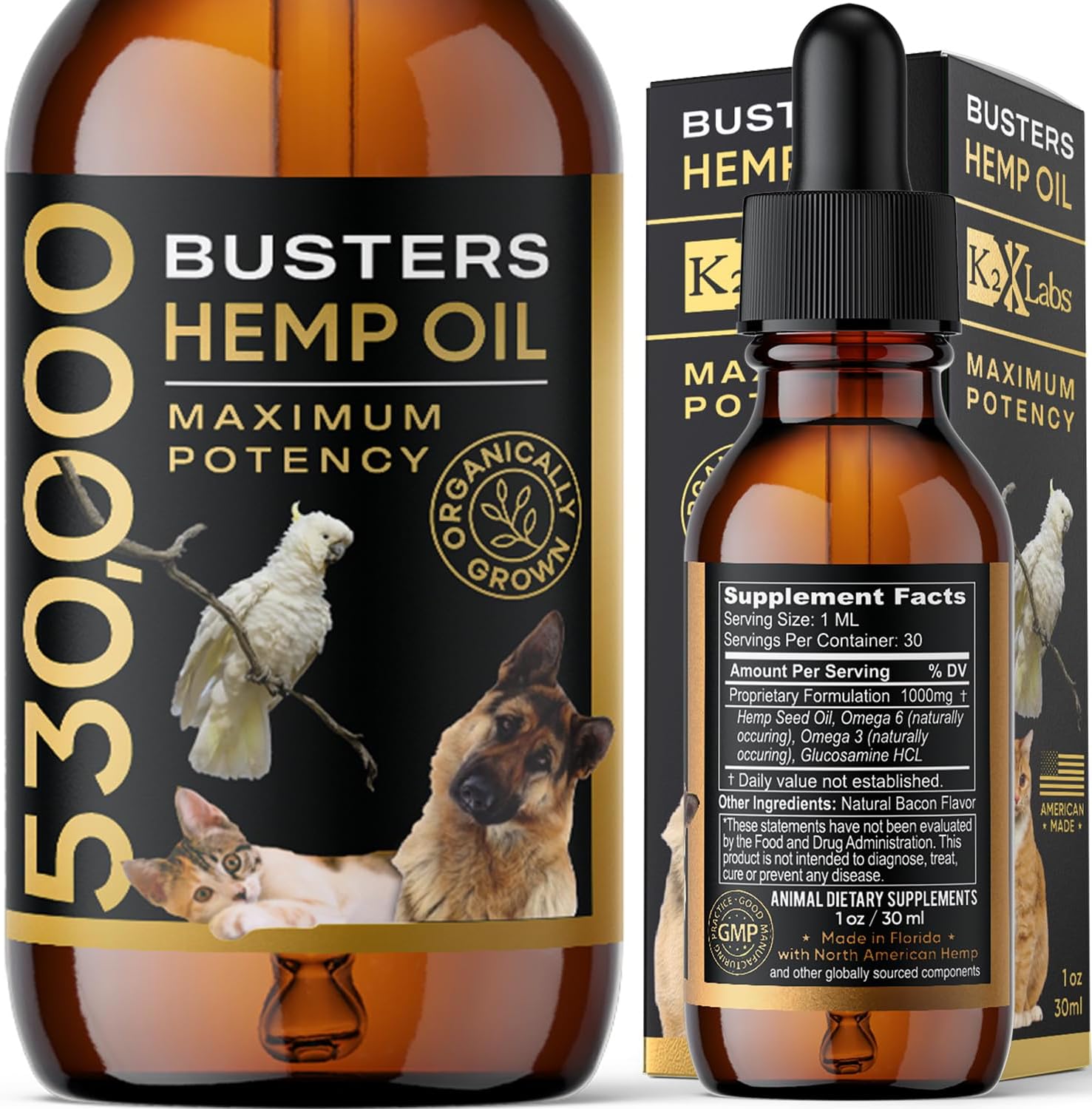 Buster's Organic Hemp Oil for Dogs and Pets, Made in USA - Miracle Formula, Perfectly Balanced Omega 3, 6, 9 - Joint Relief, Calming