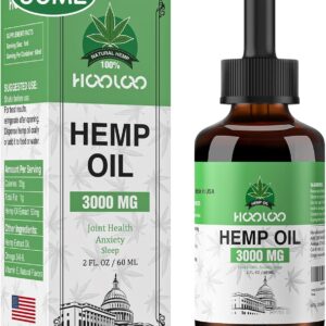 HOOLOO Hemp Oil for Adults 3000MG for Bedtime Support, Unwind, Relief Muscle Joint Discomfort, Allergen Free, 2Fl Oz, Made in USA