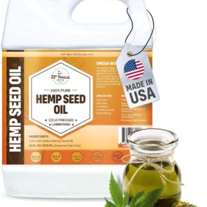 Organic Hemp Seed Oil (16 oz) Premium Cold Pressed Unrefined | 100% Pure Hemp Seed Oil for Skin, Face, Hair, Soap Making, Massage | Carrier for Essential Oils | Available in Bulk | 16 FL OZ