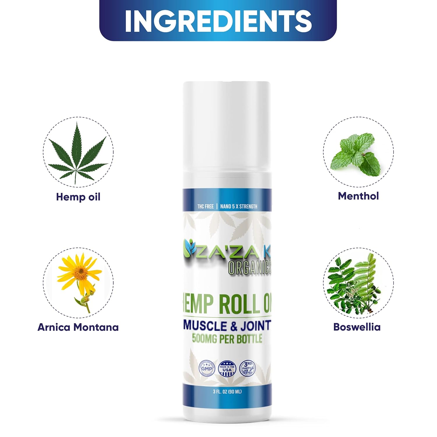 500mg Hemp Relief Roll-On Gel, ZA'ZA K ORGANICS - USA Made - Faster Acting, Longer Lasting. 3 oz - Image 2