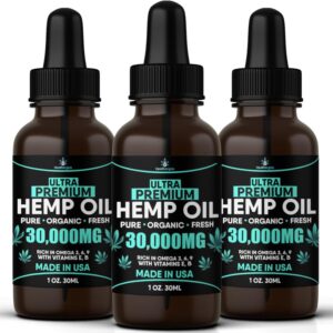 Hemp Oil Organic Extract-3 Pack-Ultra High Potensy Hemp Seed Oil-Made in USA, Full Flavor Natural Benefits, for Skin, Relief, Sleep, Relax, Discomfort, Massage-Safe for Pets-Full Omega 3,6, 9