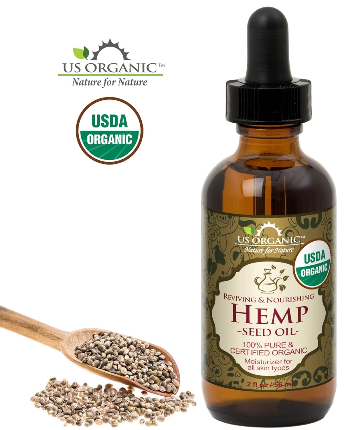 US Organic Hemp Seed Oil, Certified Organic, Pure & Natural, Cold Pressed Virgin, Unrefined, Amber Glass Bottle with Glass Eye Dropper for Easy Application (2 oz (56 ml)) - Image 3