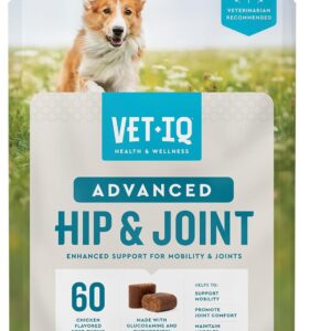 VetIQ Advanced Hip & Joint Chews For Dogs, 60 Count, Chicken Flavored Supplements Made with Glucosamine, Omega 3’s, Chondroitin, MSM & Green Lipped Mussel, Increases Mobility & Maintains Muscles