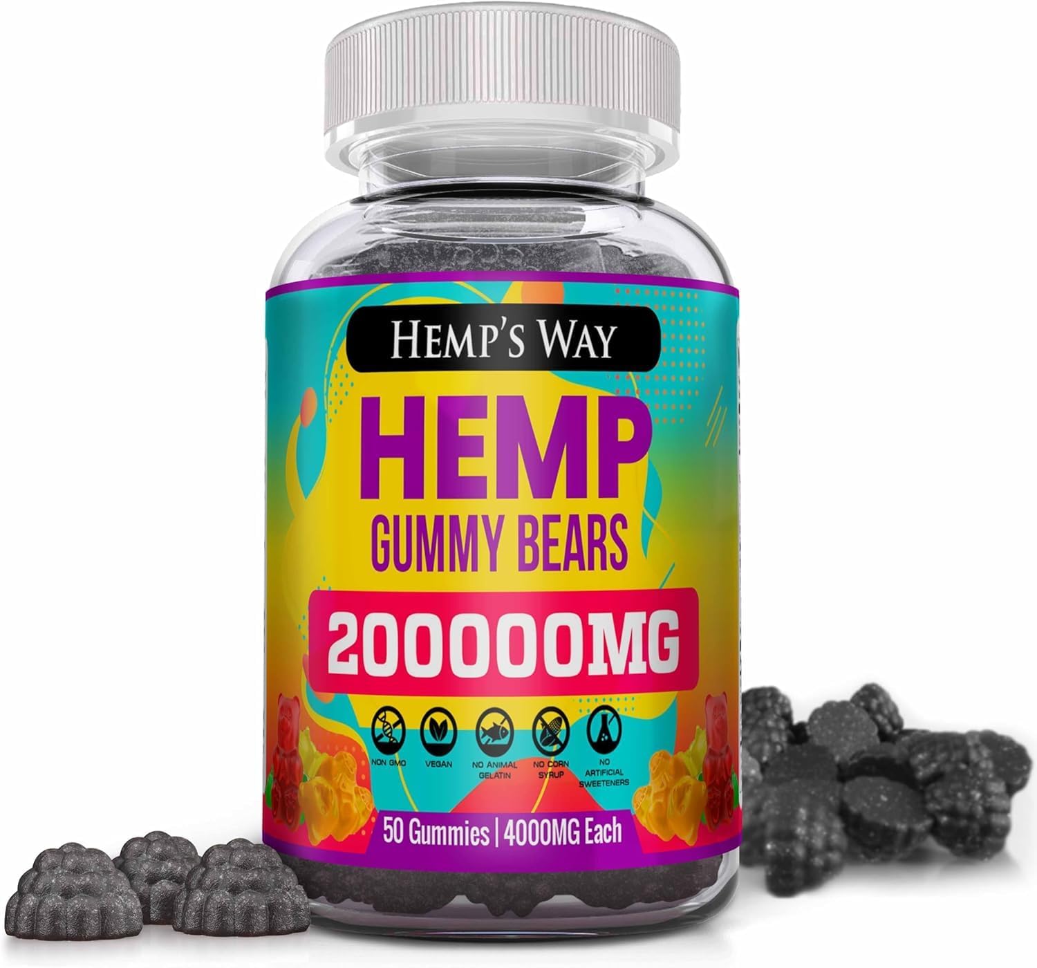 Natural Hemp Gummies 1 Pack High Potency - Vegan Hemp Oil Infused Supplement Edibles Performance L-Theanine GABA Ashwagandha Focus Calmwell Bloom Favorite Gummy