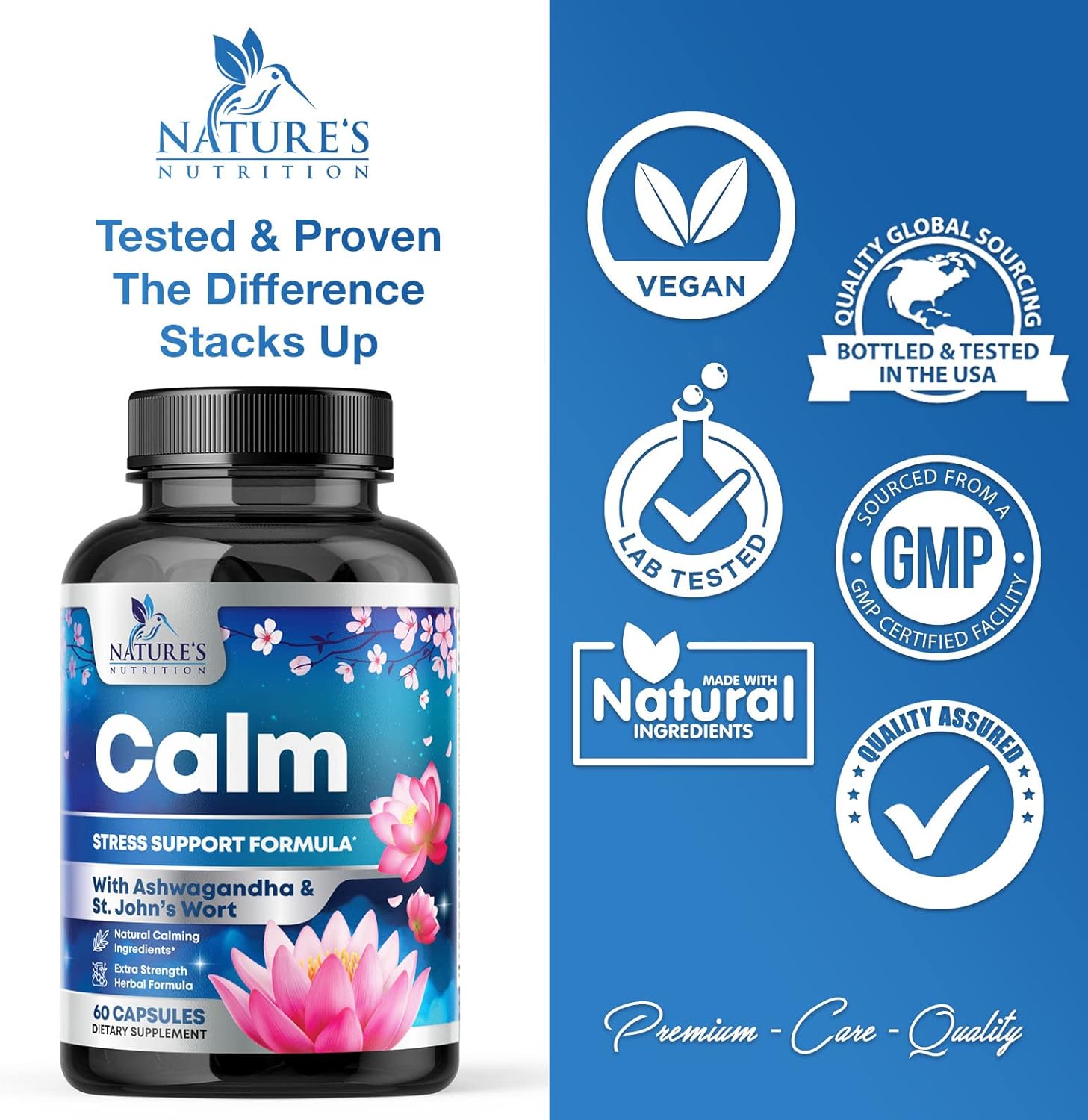 Stress Support Supplement - Extra Strength Ashwagandha, GABA, Magnesium, L-Theanine for Relief - Supports Mood & Focus - Naturally Calm, Unwind & Relax - Eases Tension & Nervousness - 60 Capsules - Image 4